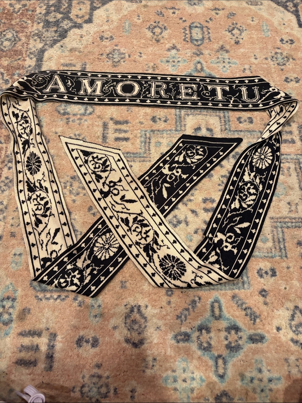 Amoretu Black and Cream Woven Scarf Belt